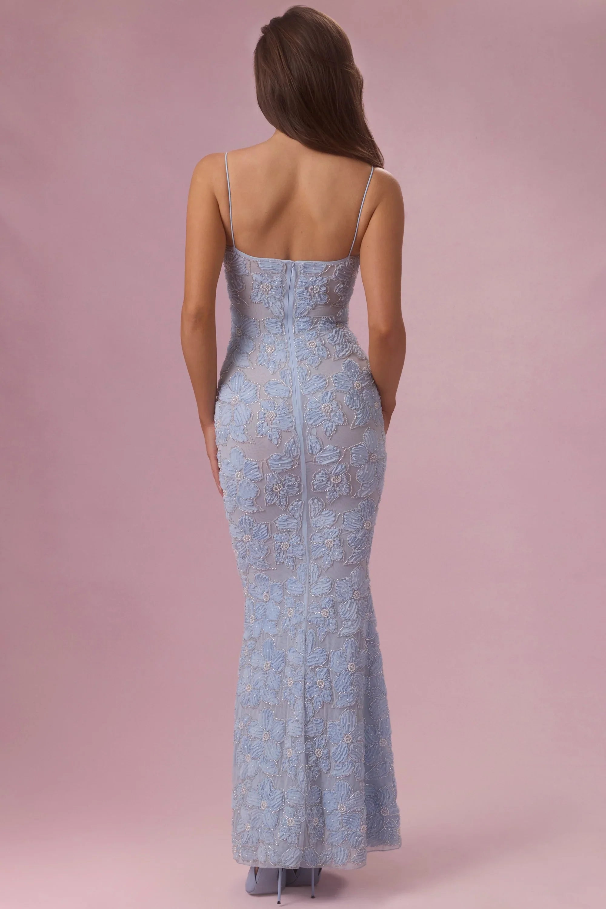 Embellished Square Neck Maxi Dress in Powder Blue
