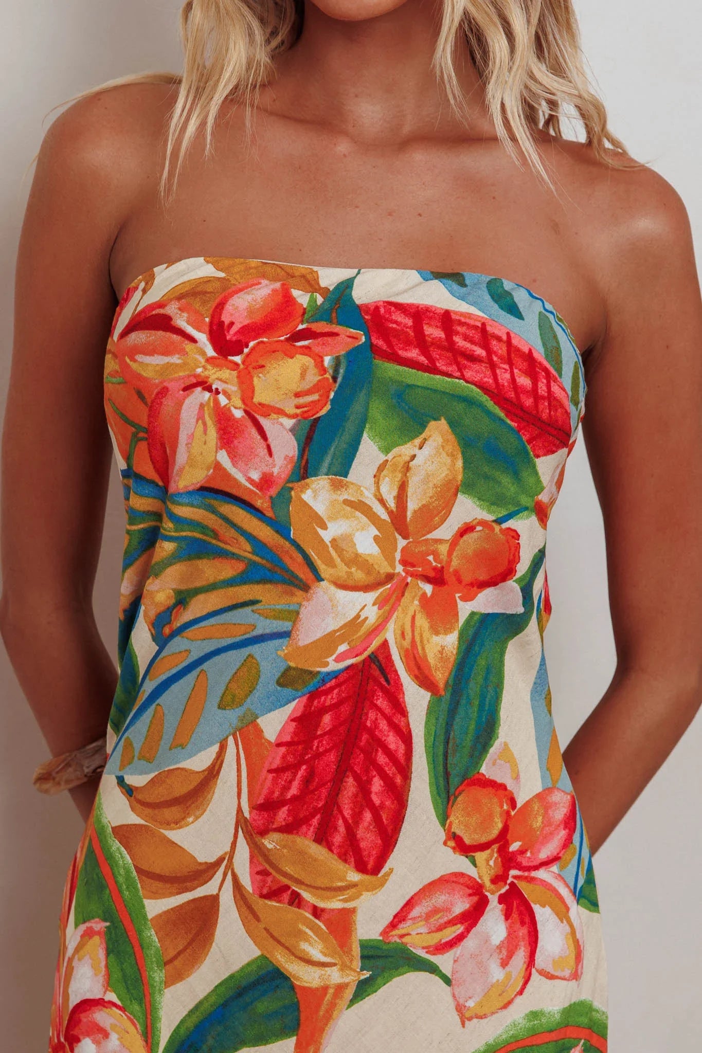 Bird Of Paradise Tied Cowl Back Maxi Dress Botanical