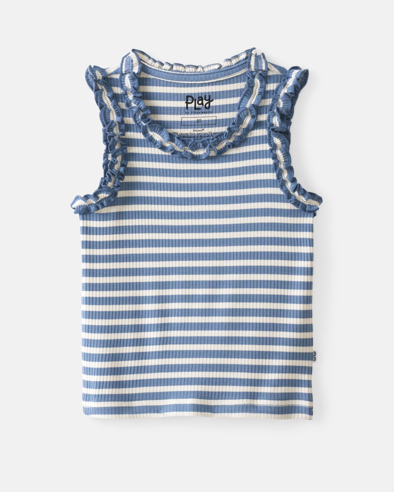 Infinite Blue Stripe Ribbed Ruffle Tank