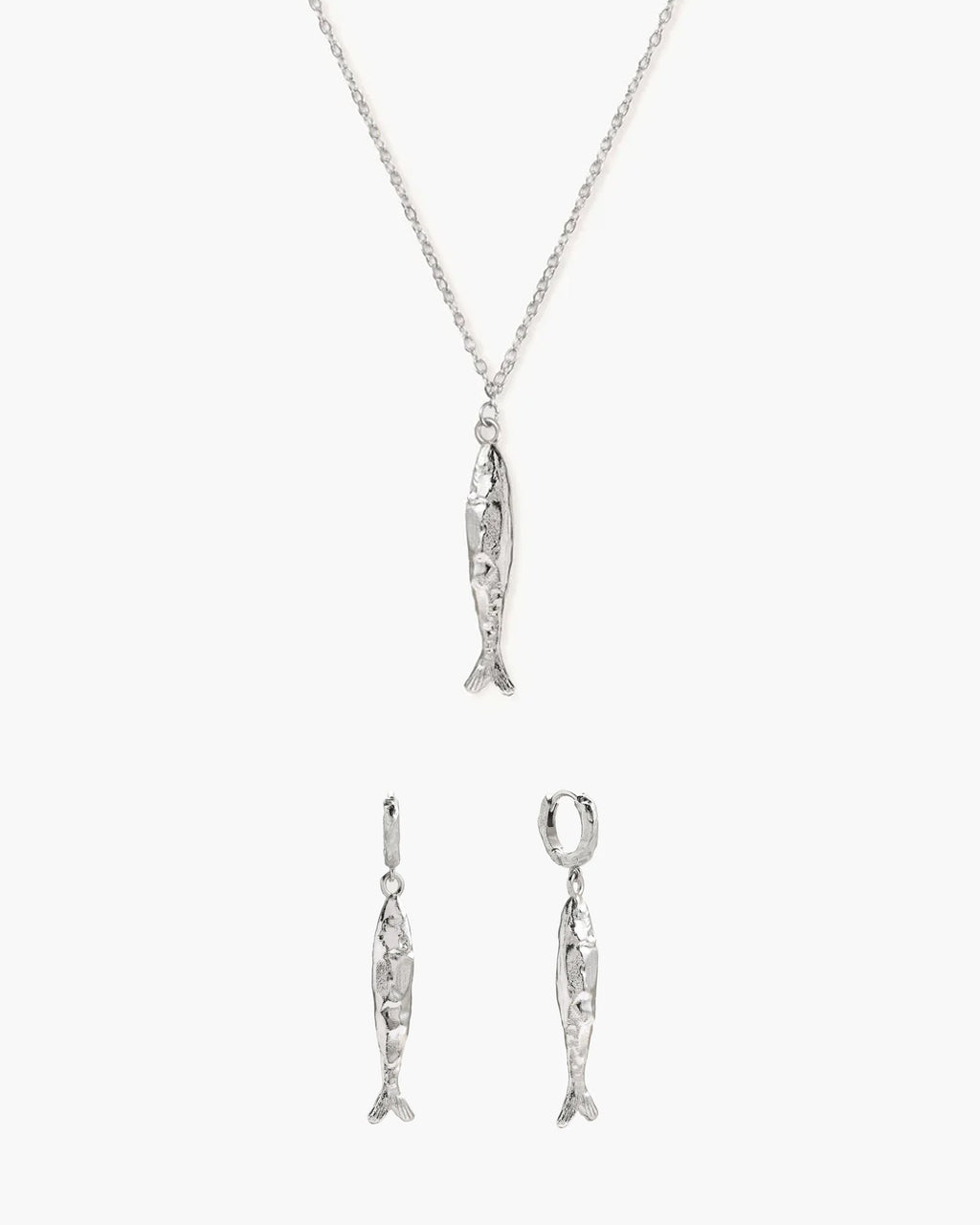 Anchovy Necklace & Earrings Set in Silver