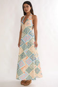 Nolara A-Line Halterneck Maxi Dress Green Multi